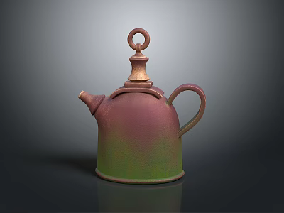 Artistic Teapot Sculpture Carving With Gradient Red Green Finish And Ornate Handle 3d model