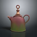 Artistic Teapot Sculpture Carving With Gradient Red Green Finish And Ornate Handle