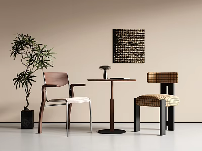 Modern Retro Wood Upholstered Table And Chair Set Perfect For Cozy Minimalist Home Leisure Corner 3d model
