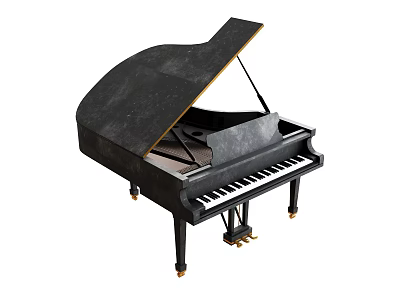 Elegant Black Grand Piano with Open Lid and Classic Keyboard Design 3d model