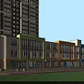 Modern Multi Story School Building With Colorful Facades Large Windows Green Lawn And Children Playing
