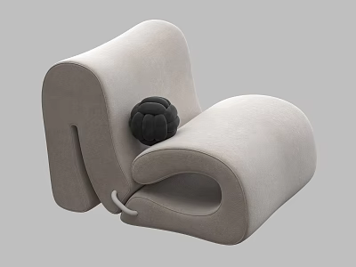 Modern Light Gray Single Sofa With Curved Design And Black Round Pillow 3d model