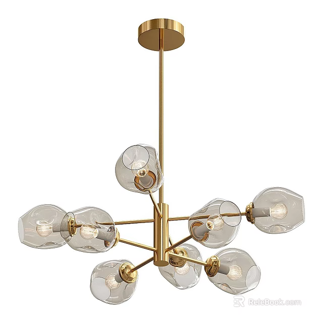 Modern Chandelier With Golden Metal Frame Transparent Glass Globes And Multiple Bulbs 3d model 