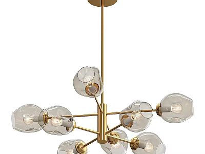 Modern Chandelier With Golden Metal Frame Transparent Glass Globes And Multiple Bulbs 3d model