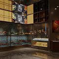 Elegant Modern Restaurant Interior With Dining Tables Chairs Wine Racks And Ambient Lighting