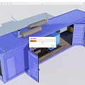 Modified Blue Shipping Container With Open Doors And Interior Equipment Structure 3d model