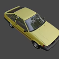 Yellow Classic Two Door Car With Black Stripes And Vintage Design Front View