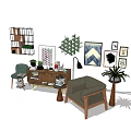 Modern Entryway Cabinet And Side Cabinet With Wooden Design Decorative Plants Lighting And Artworks