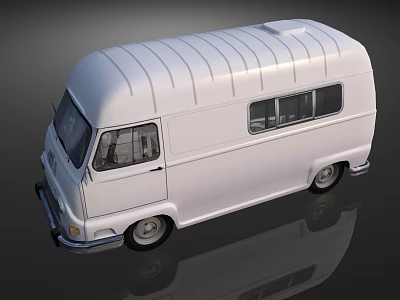 Vintage White Van With Ribbed Roof Windows And Classic Wheels Design 3d model