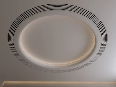 Sleek Modern Ceiling Design With Circular Decorative Lines And Soft Ambient Lighting 3d model