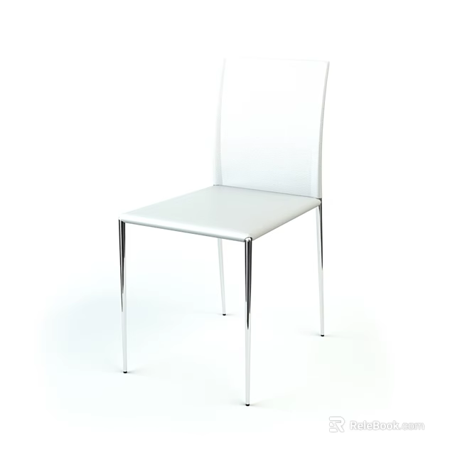 Modern Single Chair With White Leather Seat Backrest And Chrome Metal Legs For Dining Room 3d model 