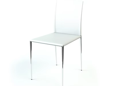 Modern Single Chair With White Leather Seat Backrest And Chrome Metal Legs For Dining Room 3d model