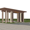 Modern Entrance Gate Architectural Design With Columns Canopy Blue Sky And Green Lawn
