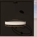 Modern Gold Circular Chandelier With Fabric Lampshade And Hanging Metal Rings