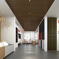 Modern Tobacco And Liquor Store Interior With Wooden Ceiling Shelves And Red Display Cabinets