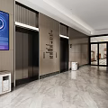 Modern Elevator Lobby Interior With Digital Screen Green Plant And Marble Flooring 3d model