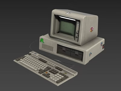Vintage Computer Setup Featuring Green Screen CRT Monitor Keyboard And Gray Main Unit 3d model