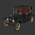 Vintage Black Classic Car With Red Interior And Gold Spoke Wheels