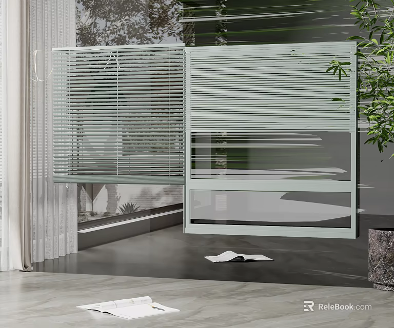 Modern Venetian Blinds With Natural Light And Indoor Plant Near Window 3d model 