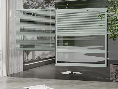 Modern Venetian Blinds With Natural Light And Indoor Plant Near Window 3d model