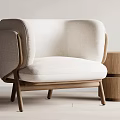 Modern Beige Fabric Accent Chair With Wooden Armrests Legs And Side Table