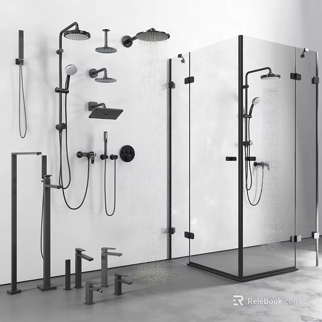 Modern Shower Head System With Handheld Spray And Glass Enclosure Design 3d model