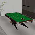 Modern Billiard Table In Stylish Room With Green Surface Cues And Colored Balls