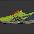 Bright Yellow ASICS Running Shoes With Orange Laces And Blue Accents For Sports