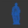 Armored Knight Statue Standing With Cloak On Gray Pedestal And Detailed Armor