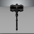 Intricate Metal Hammer With Angular Head And Spiral Textured Handle Featuring Decorative Carvings