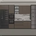 Modern Kitchen Sideboard With Light Wood Cabinets Glass Doors LED Lighting And Marble Countertop