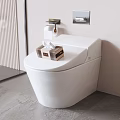 Modern White Wall Mounted Toilet with Toilet Paper Holder and Tissue Box in Bathroom