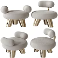 Stylish Light Gray Velvet Sofa Stool With Gold Metal Legs And Curved Armrests