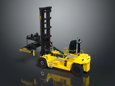 Yellow Industrial Forklift With Mast Forks Cab And Heavy Duty Wheels 3d model
