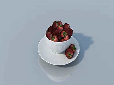 White Ceramic Cup And Saucer Filled With Fresh Strawberries 3d model