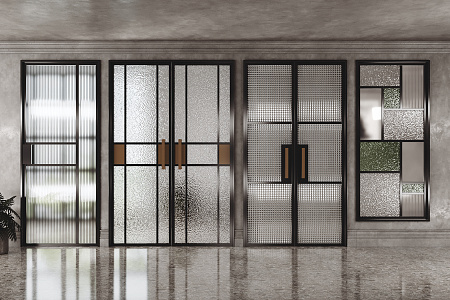 Modern double door craft glass doors and windows 3d model