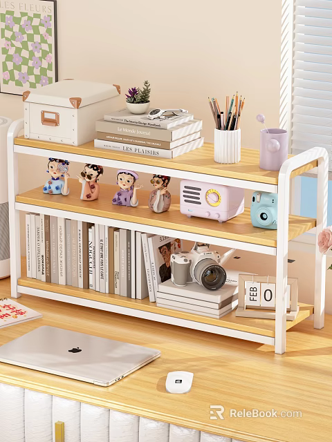 Warm Study Room Interior With Dolls Pencil Holder Mug Radio Camera Books Calendar On Bookshelf 3d model 
