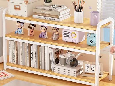 Warm Study Room Interior With Dolls Pencil Holder Mug Radio Camera Books Calendar On Bookshelf 3d model