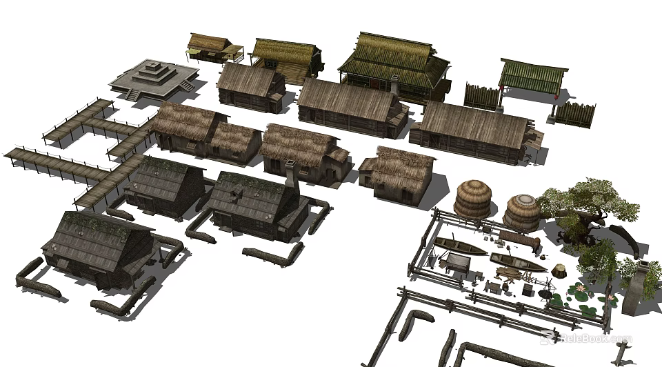 Traditional Chinese Ancient Building Models With Various Roof Designs And Components 3d model 