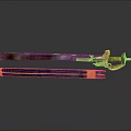 Antique Decorative Sword With Metal Blade Purple Velvet Scabbard And Gold Green Hilt