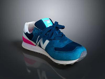 Blue Retro Sneakers With Pink White Accents And Side Logo Design 3d model