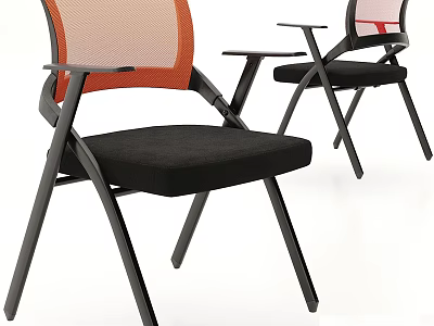 Modern Comfortable Leisure Chair with Black Frame Orange Mesh Backrest and Black Cushion 3d model