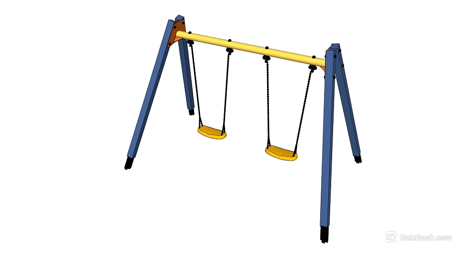 Outdoor Children's Swing Set With Blue Frame And Yellow Seats For Playground 3d model 