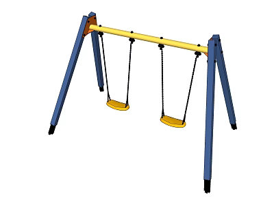 Outdoor Children's Swing Set With Blue Frame And Yellow Seats For Playground 3d model