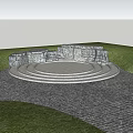 Garden Ornament Design With Gray Paving Green Lawn And Circular Features