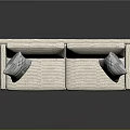 Beige Two Seater Sofa With Geometric Pattern Pillows And Dark Wooden Legs