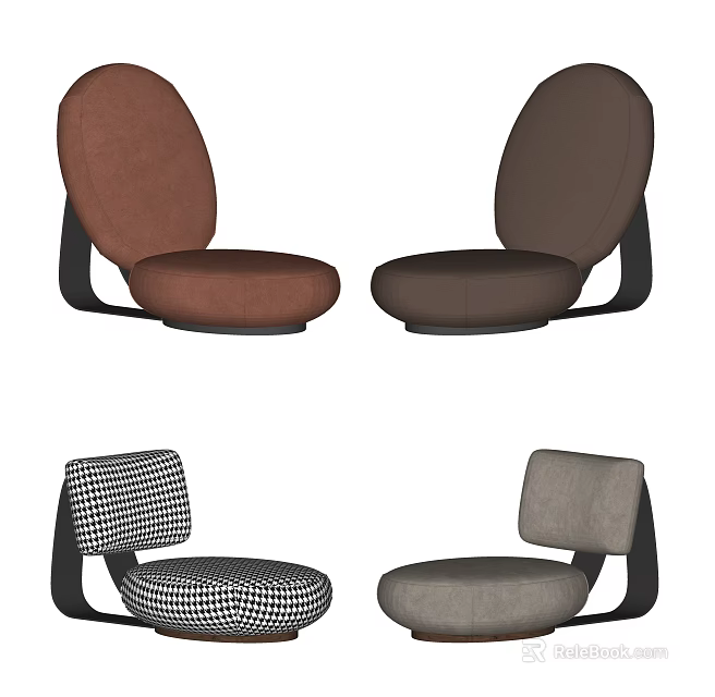 Modern Single Sofa With Brown Dark Brown Gray Houndstooth Upholstery And Black Frame 3d model 