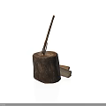 Natural Tree Stump With Axe And Wooden Logs In Rustic Setting