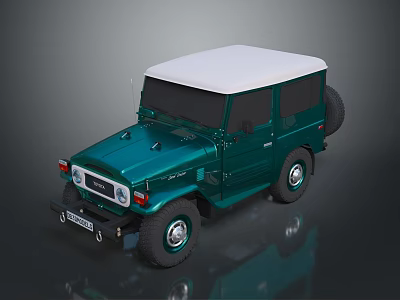 Vintage Green Off Road Vehicle With White Hardtop Round Headlights And Retro Design 3d model