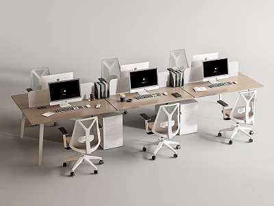 Modern Office Desk Setup With Multiple Workstations White Ergonomic Chairs And Computer Monitors 3d model